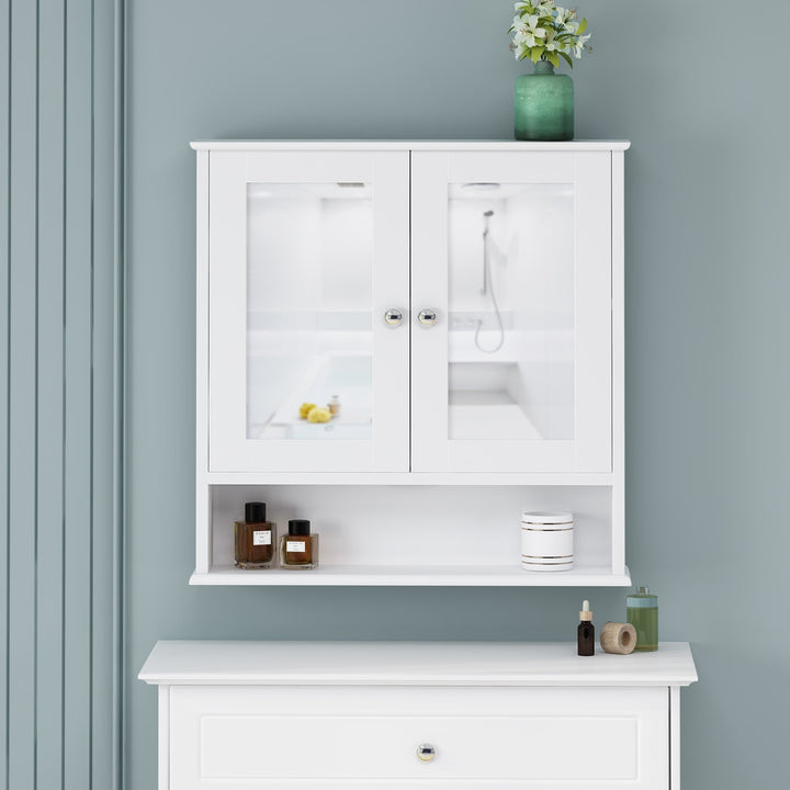 WELLFOR 22.25-in x 23-in x 5.25-in White Bathroom Wall Cabinet