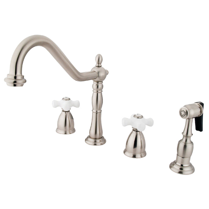 Elements of Design New Orleans Brushed Nickel 2-Handle Deck-Mount Bridge Kitchen Faucet with Side Sprayer