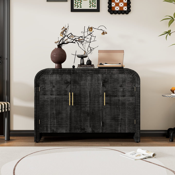 JIMSMAISON This retro minimalist sideboard has a different appearance than ordinary rectangular cabinets, the table corners are smooth and curved, and the lines are smooth, making the overall look more high-end