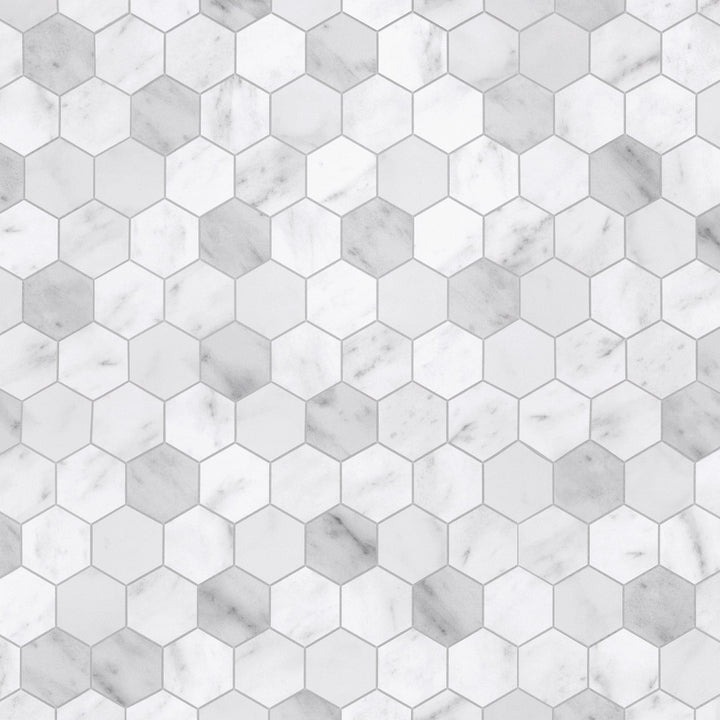 SUNWINGS Honeycomb Carrara White 11-in x 11-in Matte Composite Cement look Hexagon Peel and stick Mosaic Wall Tile product image