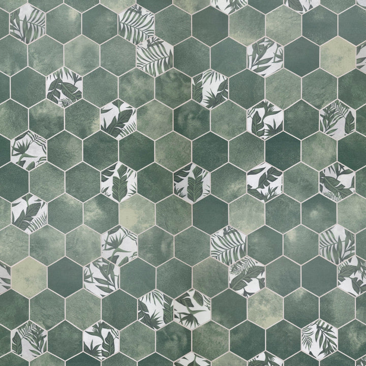 SUNWINGS Honeycomb Green Cement 11-in x 11-in Matte Composite Cement look Hexagon Peel and stick Mosaic Wall Tile product image