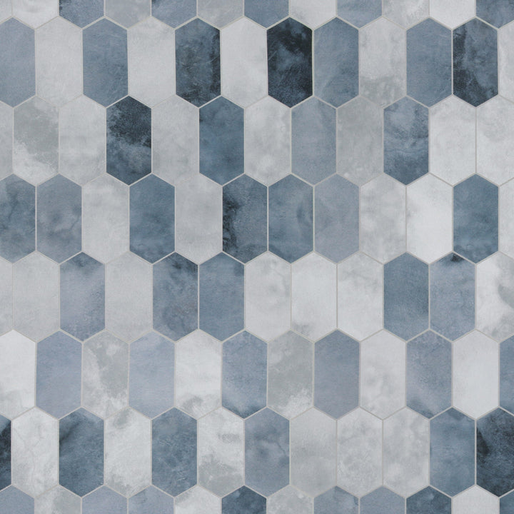 SUNWINGS Small Picket Blue Cement 11-in x 12-in Matte Composite Cement look Hexagon Peel and stick Mosaic Wall Tile product image