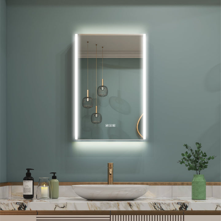 WELLFOR CHIC 20-in x 30-in Lighted LED Fog Free Surface Mount Black Mirrored Soft Close Medicine Cabinet with Outlet