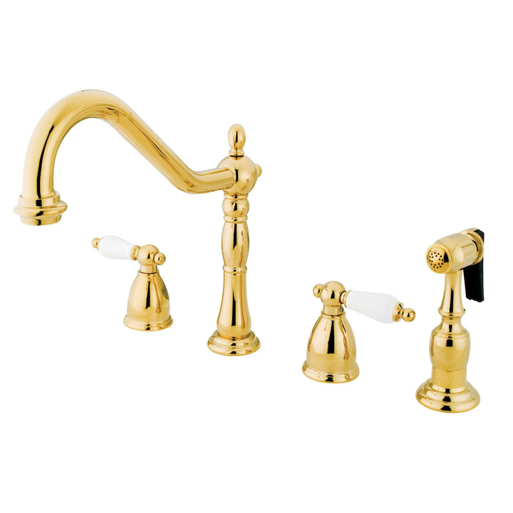 Elements of Design New Orleans Polished Brass 2-Handle Deck-Mount Bridge Kitchen Faucet with Side Spray