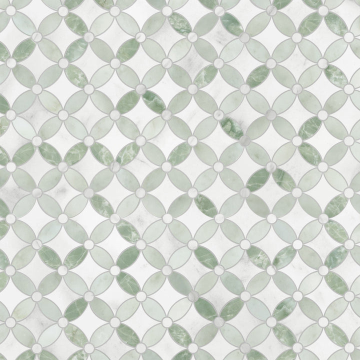SUNWINGS Coin Waterjet Green 11-in x 11-in Matte Composite Marble look Octagon Peel and stick Mosaic Wall Tile product image