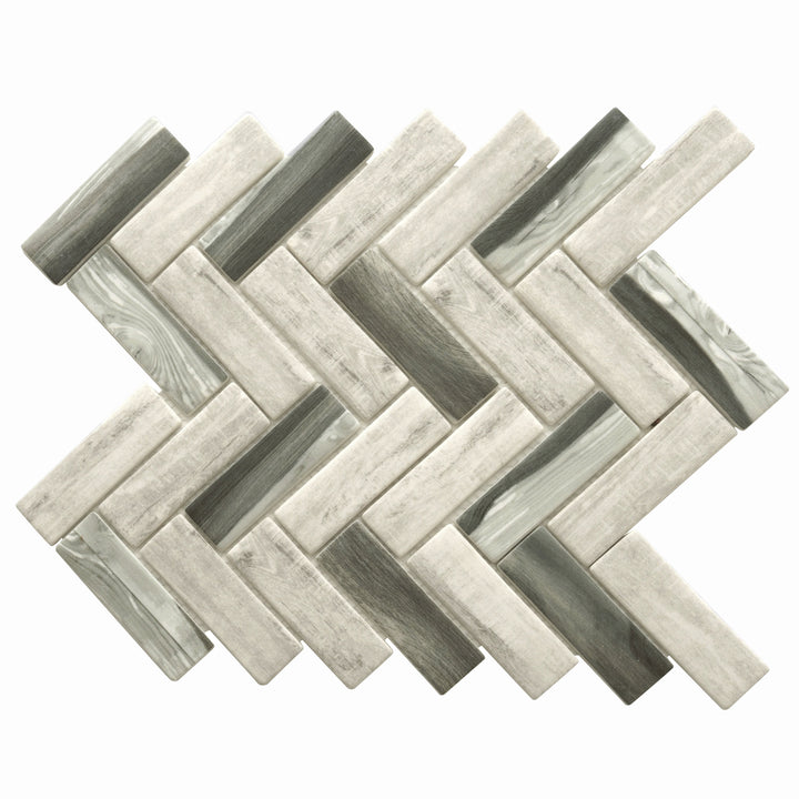 Apollo Tile Aloha Gray 12-in x 12-in Matte Recycled glass Patterned Herringbone Mosaic Floor and Wall Tile product image