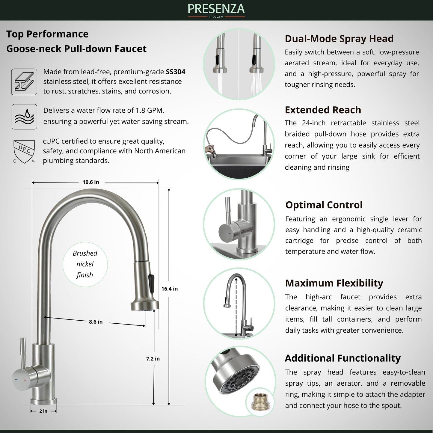 Presenza Brushed Steel Drop-In Utility Tub with Faucet 28x22-Inch