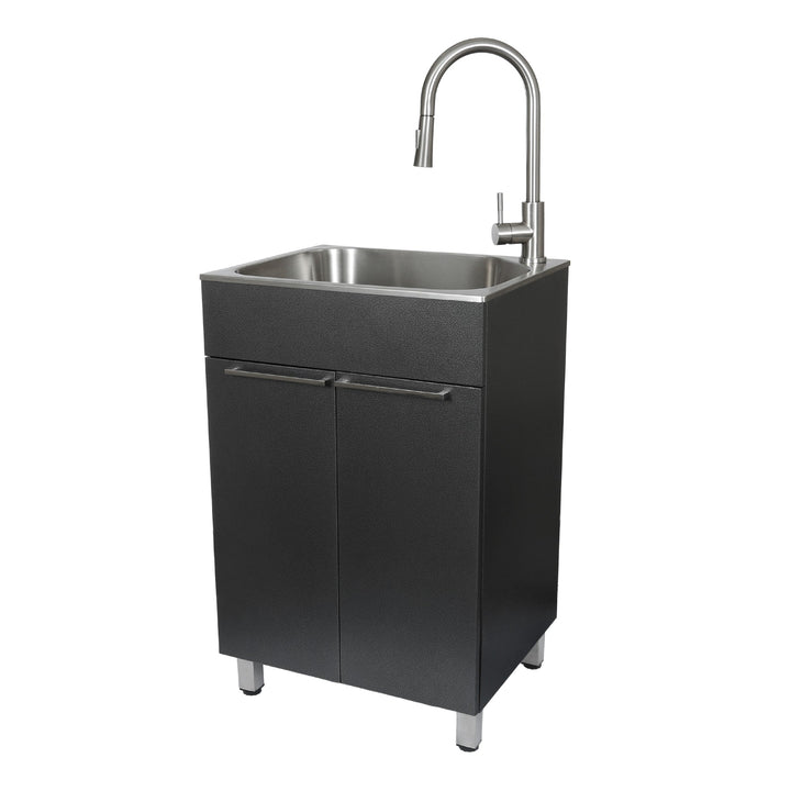 Presenza Brushed Steel Utility Tub with Faucet and Cabinet