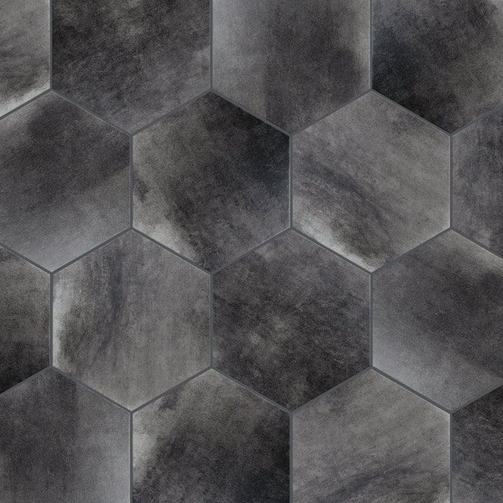 Affinity Tile Industrial Hex Black 9-in x 10-in Multi-finish Porcelain Hexagon Floor and Wall Tile product image