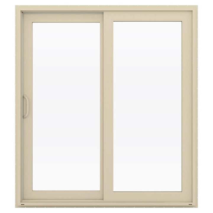 JELD-WEN V-4500 72-in x 80-in 4-9/16-in Low-e Argon Almond Vinyl Sliding Left-Hand Sliding Double Patio Door Screen Included