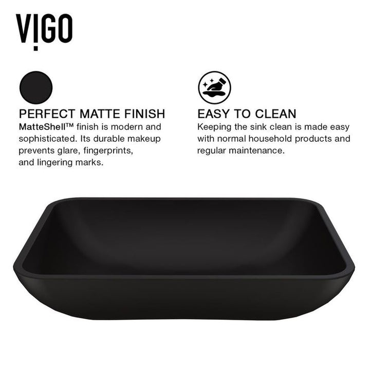 VIGO Black Sottile Rectangular MatteShell Glass Bathroom Vessel Sink