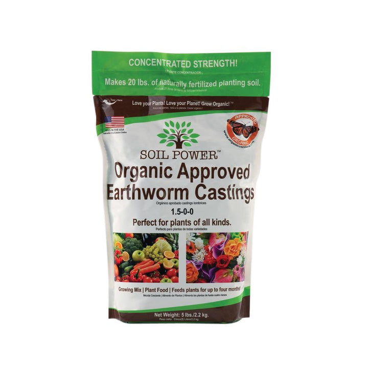 Soil Power 5 lb. Bag Concentrated (5 lbs. makes 20 lbs.) Pure Organic Earth Worm Castings - Super Arbor