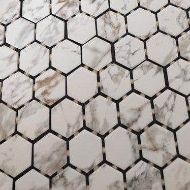 Calacatta Gem 10-in x 11-in Matte Ceramic Hexagon Marble Look Floor and Wall Tile (0.83-sq. ft/ Piece)