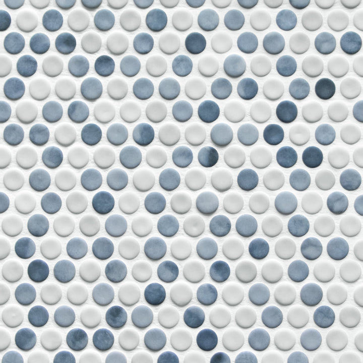 SUNWINGS Circle Cement Blue 10-in x 11-in Matte Recycled glass Cement look Penny round Mosaic Floor and Wall Tile product image