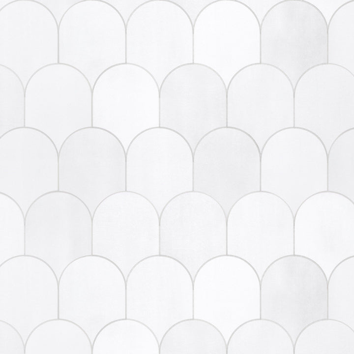 SUNWINGS Fan White Mixed 10-in x 11-in Matte Composite Marble look Scale Peel and stick Mosaic Wall Tile product image
