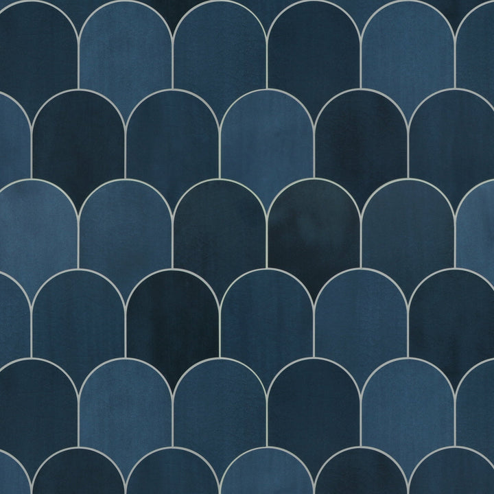 SUNWINGS Fan Blue Mixed 10-in x 11-in Matte Composite Marble look Scale Peel and stick Mosaic Wall Tile product image