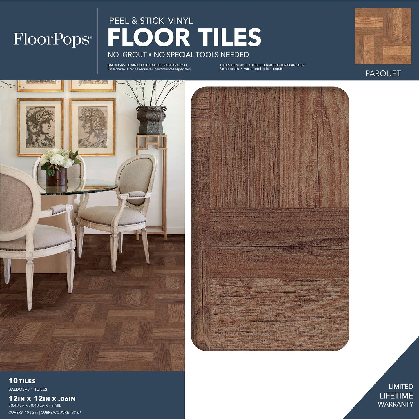 FloorPops Brown 12-in x 12-in Water-Resistant Peel-and-Stick Vinyl Tile Flooring, 20-sq ft Carton