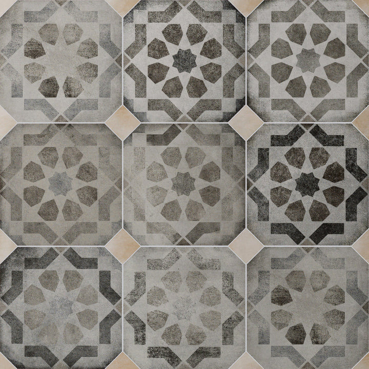 Affinity Tile Laverton Octagon Deco Sombra with Taco Arena 8-in x 8-in Matte Porcelain Cement look Multi-shaped Floor and Wall Tile product image