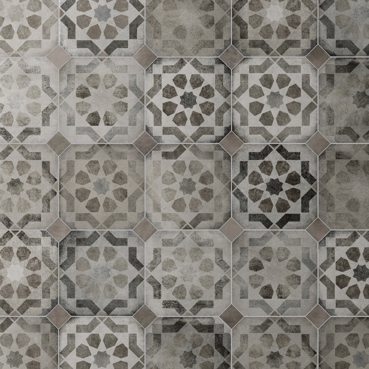 Affinity Tile Laverton Octagon Deco Sombra with Grafito 8-in x 8-in Matte Porcelain Cement look Multi-shaped Floor and Wall Tile product image