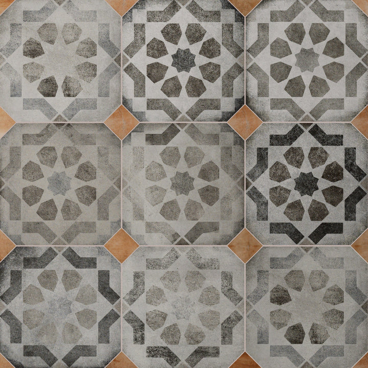 Affinity Tile Laverton Octagon Deco Sombra with Taco Natural 8-in x 8-in Matte Porcelain Cement look Multi-shaped Floor and Wall Tile product image