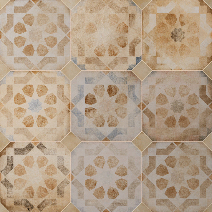 Affinity Tile Laverton Octagon Deco Multicolor with Taco Beige 8-in x 8-in Matte Porcelain Cement look Multi-shaped Floor and Wall Tile product image