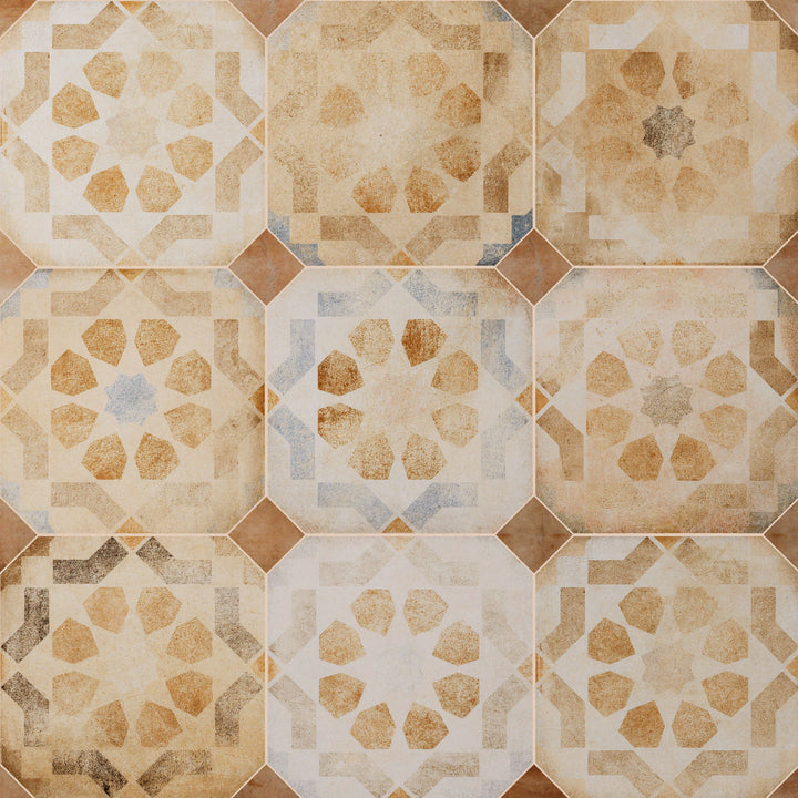 Affinity Tile Laverton Octagon Deco Multicolor with Taco Natural 8-in x 8-in Matte Porcelain Cement look Multi-shaped Floor and Wall Tile product image