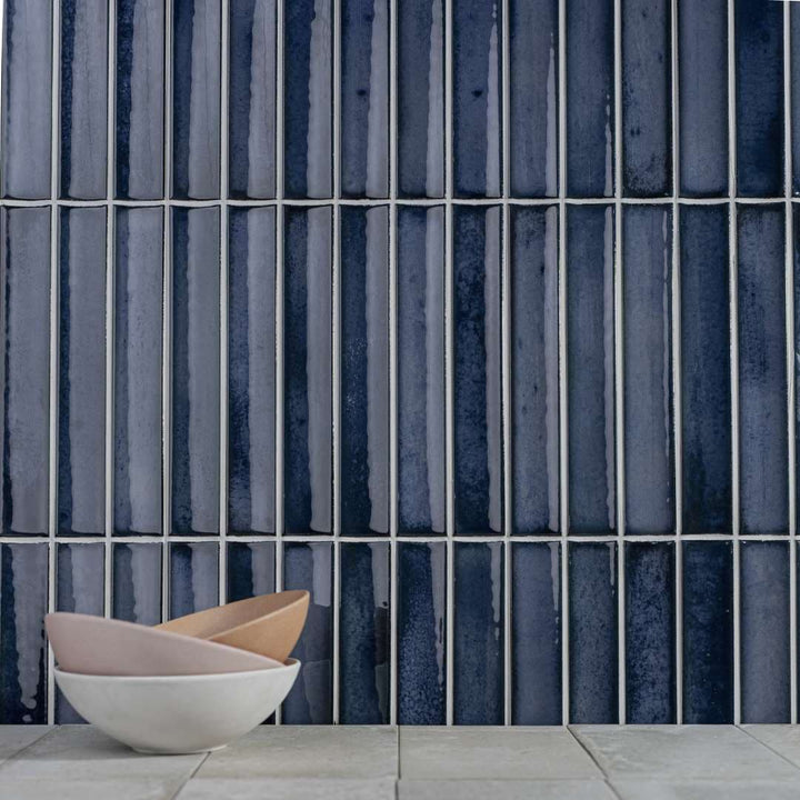 The Tile Life Sakura Fluted Blue Night 4-1/2-in x 9-in Glossy Porcelain Handcrafted look Wall Tile product image