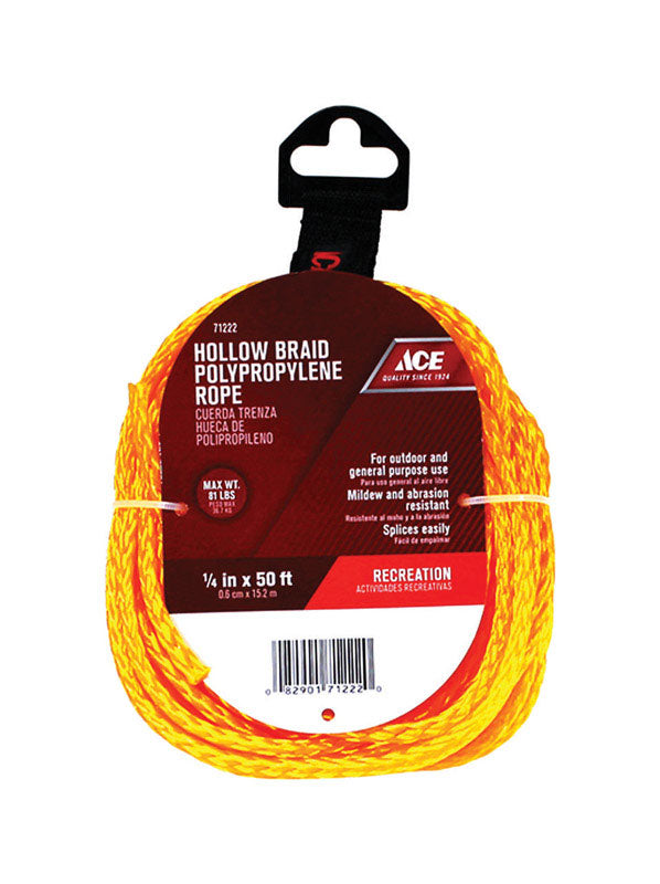 Ace 1/4 in. Dia x 50 ft. Gold Hollow Braid Polypropylene Rope