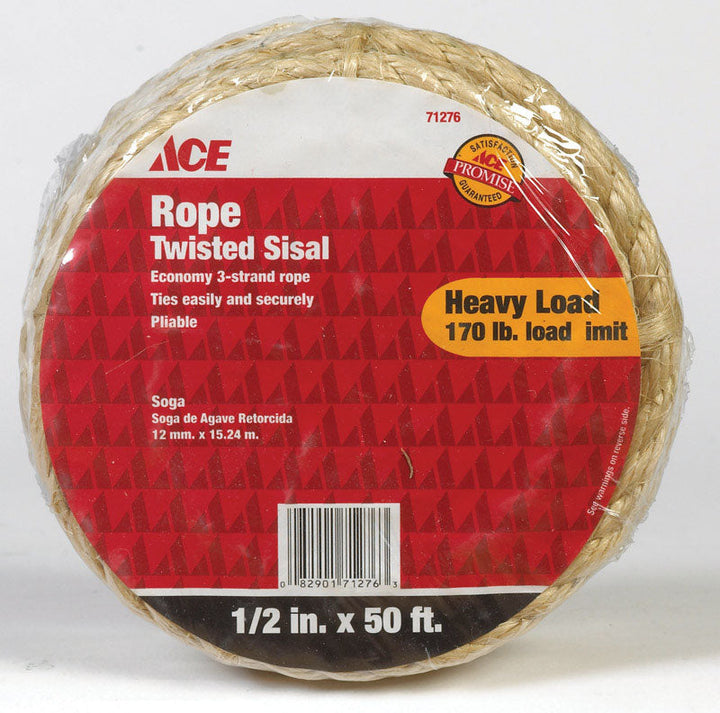 Ace 1/2 in. Diameter x 50 ft. Tan Twisted Sisal Rope