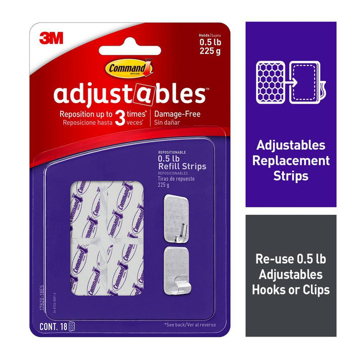 Command Adjustables Clear Repositionable 1/2 lb. Refill Strips (18-Pack) - Super Arbor