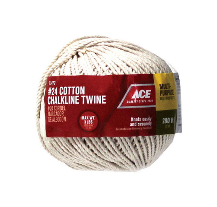 Ace #24 Cotton Chalkline Twine, 280 ft, White