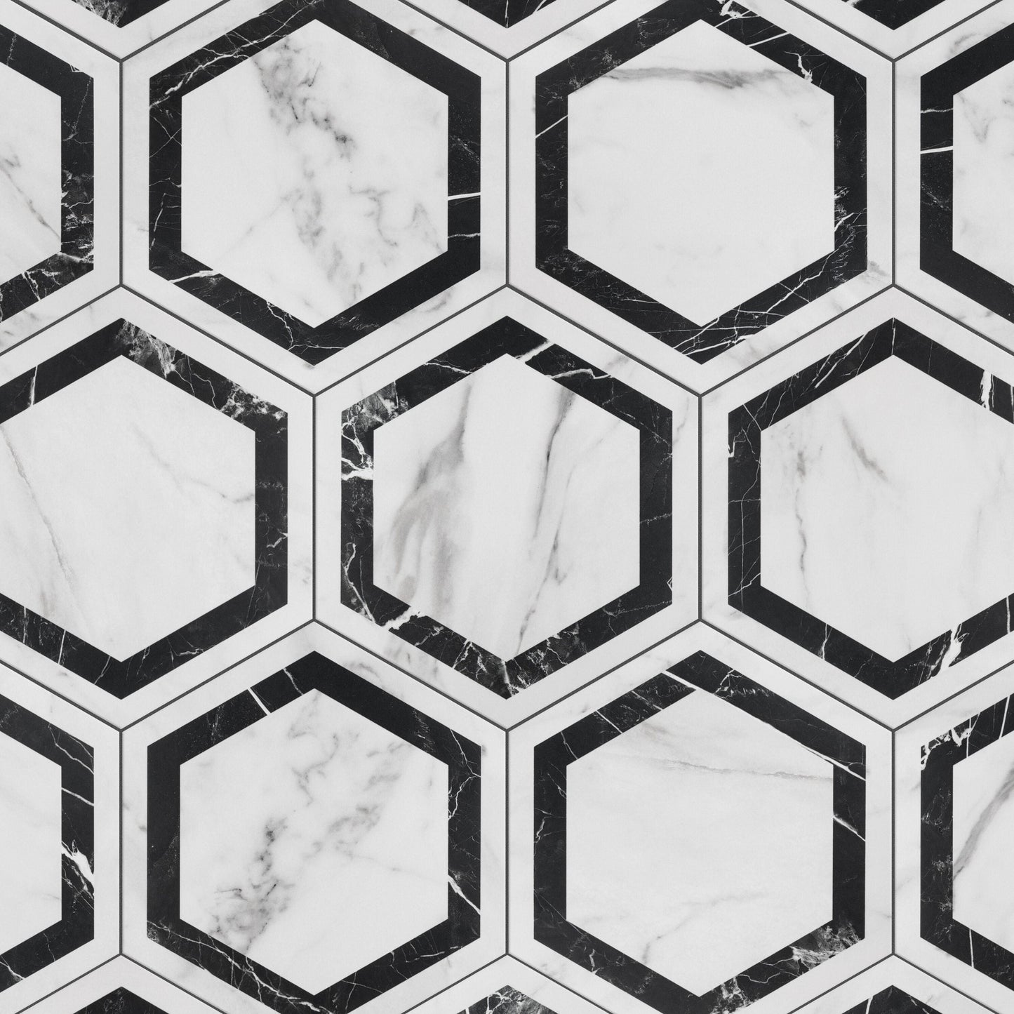 Affinity Tile Marbilia Hex Venato Black Geo with Biotech 11-in x 13-in Matte Porcelain Marble look Hexagon Floor and Wall Tile product image