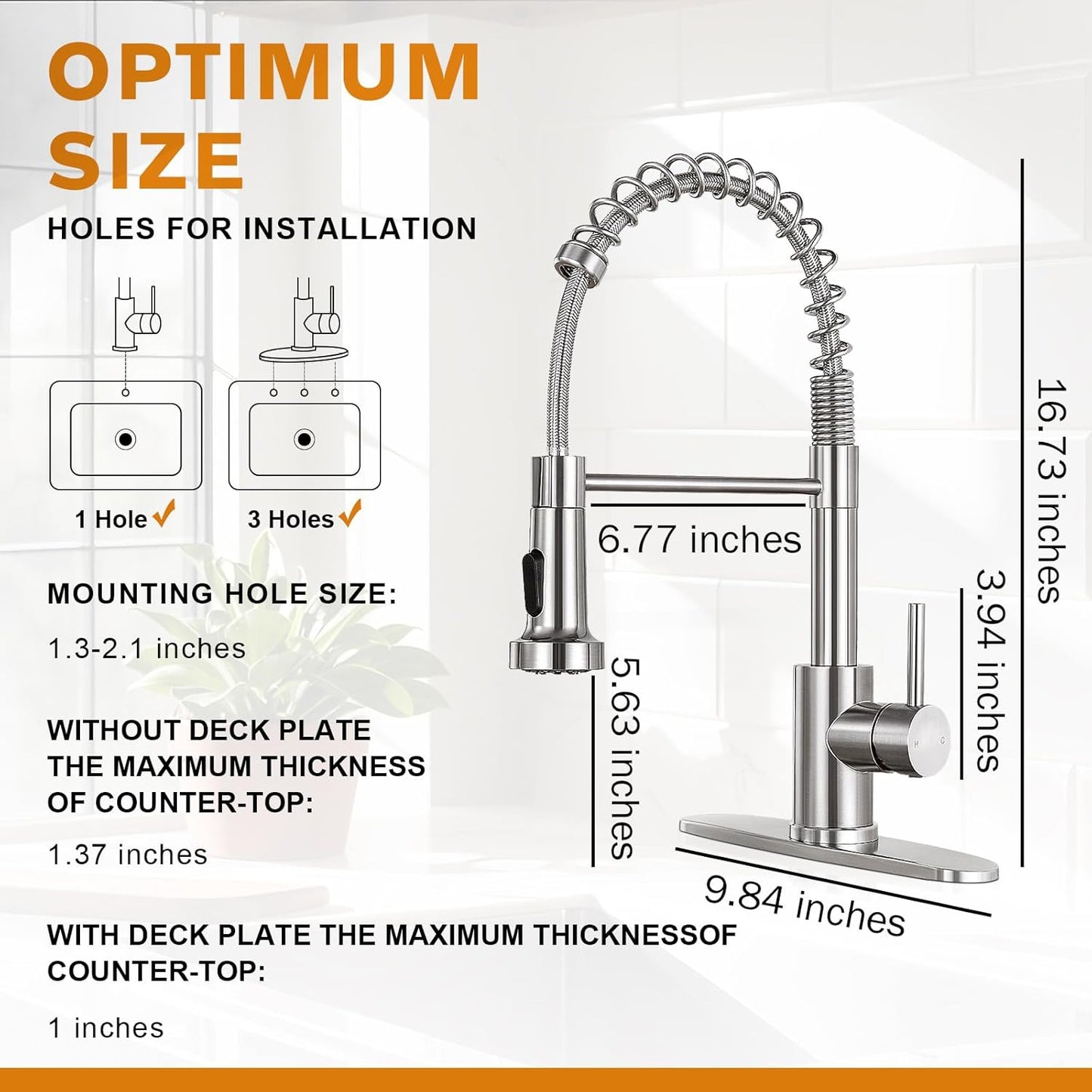HGN Kitchen Faucet with Pull Down Sprayer, Brushed Nickel