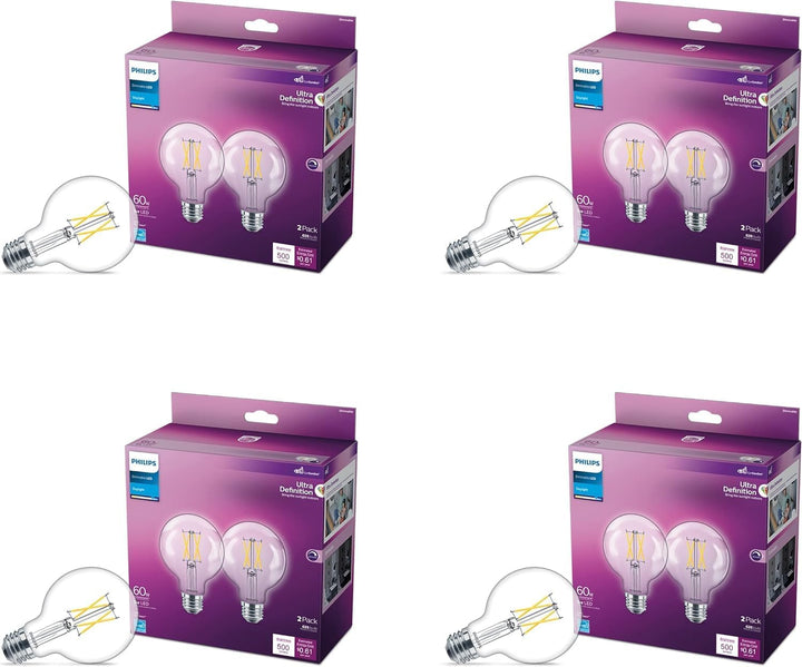 Philips 60-Watt Equivalent G25 Dimmable LED Light Bulb, Frosted Daylight, 500 Lumens, CRI 95 (8-Pack)