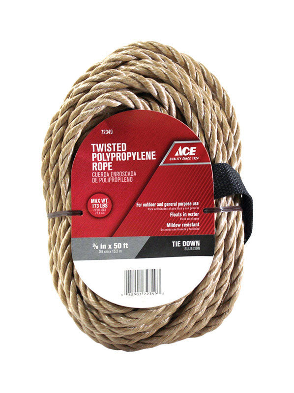 Ace 3/8 in. x 50 ft. Tan Twisted Polypropylene Rope