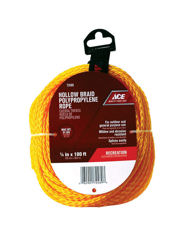 Ace 1/4 in. x 100 ft Gold Hollow Braid Polypropylene Rope