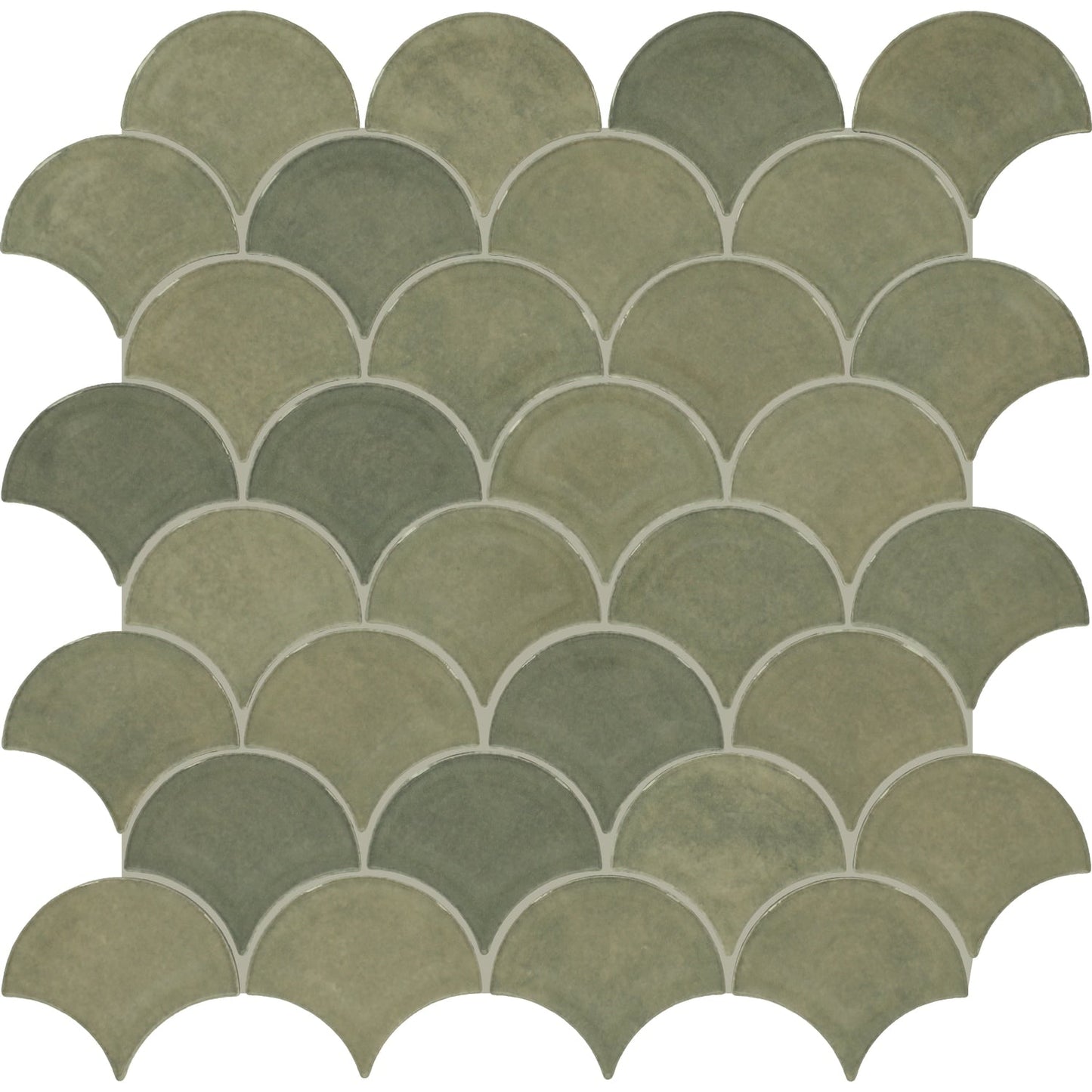 Daltile Handcrafted Artistry Sage 12-in x 12-in Glossy Ceramic Handcrafted look Scale Mosaic Wall Tile product image