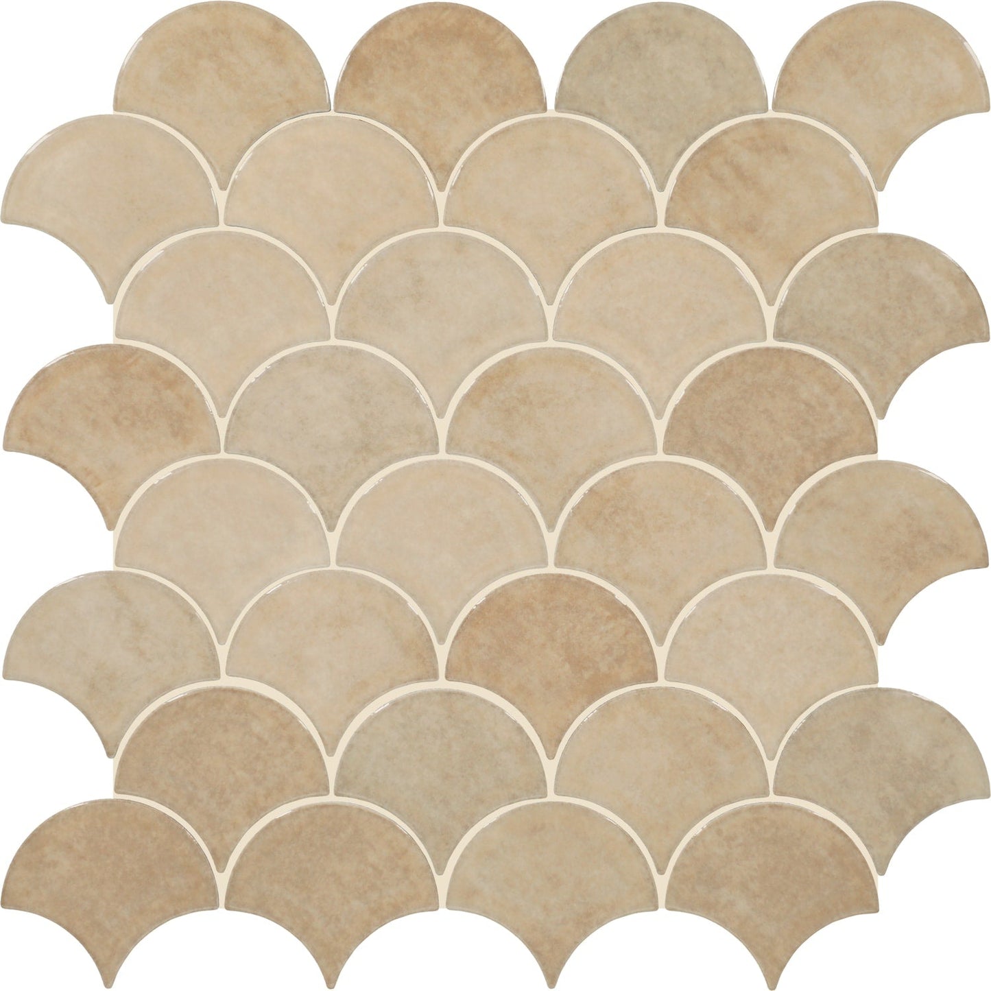Daltile Handcrafted Artistry Beige 12-in x 12-in Glossy Ceramic Handcrafted look Scale Mosaic Wall Tile product image