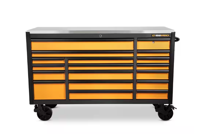 GSX 72 in. x 25 in. 18 Drawer Orange and Black Rolling Tool Cabinet with Stainless Steel Worktop and Black Pulls