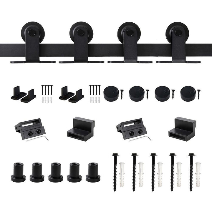 6.6 ft./79 in. Top Mount Sliding Barn Door Hardware Track Kit for Double Doors with Non-Routed Floor Guide Black - Super Arbor