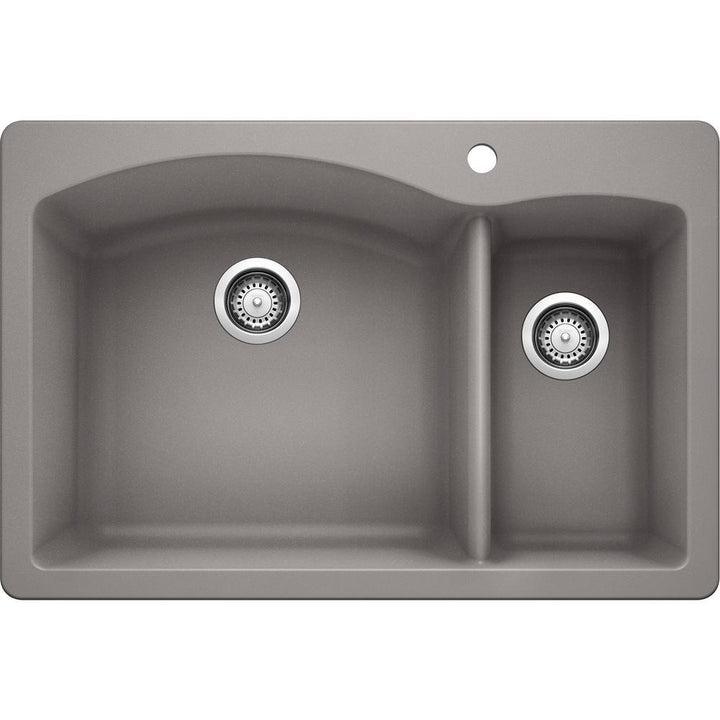 DIAMOND Dual Mount Granite Composite 33 in. 1-Hole 70/30 Double Bowl Kitchen Sink in Metallic Gray - Super Arbor