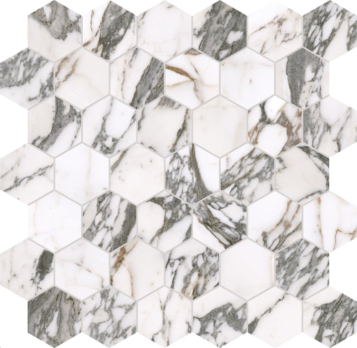 Satori Arabescato Palazzo 12-in x 12-in Honed Porcelain Marble look Hexagon Mosaic Floor and Wall Tile product image