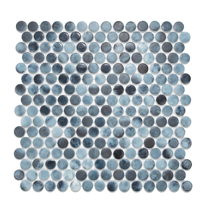 The Tile Life Eterna Penny Poseidon 1-in x 1-in Multi-finish Glass Penny round Mosaic Floor and Wall Tile product image