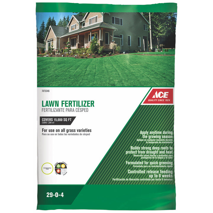 Ace All-Purpose Lawn Fertilizer for All Grasses, 15,000 sq ft Coverage, 29-0-4, 42 lb