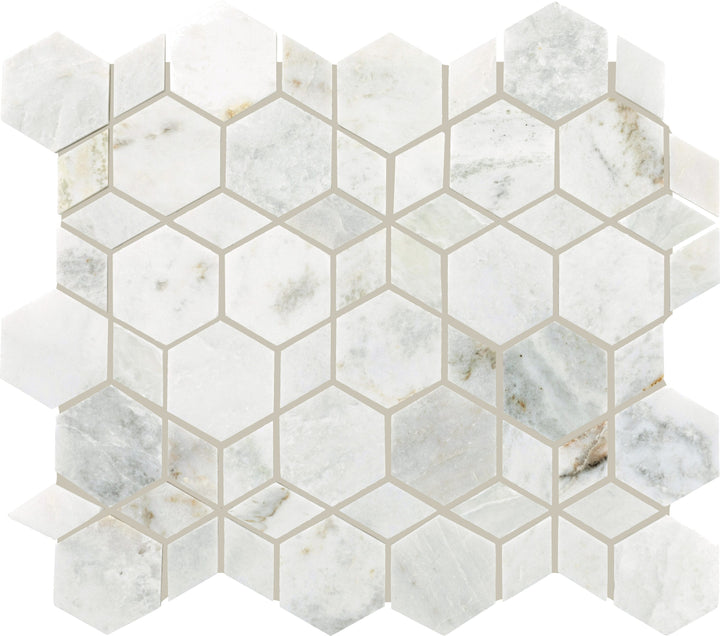 Daltile Sublimity Daphne White 11-in x 12-in Honed Natural stone Mixed Marble look Hexagon Mosaic Floor and Wall Tile product image