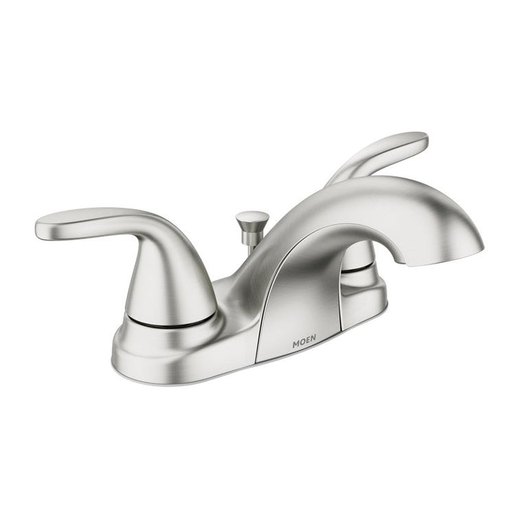 Moen Adler Spot Resist Brushed Nickel 2-handle 4-in Centerset WaterSense Bathroom Sink Faucet with Drain
