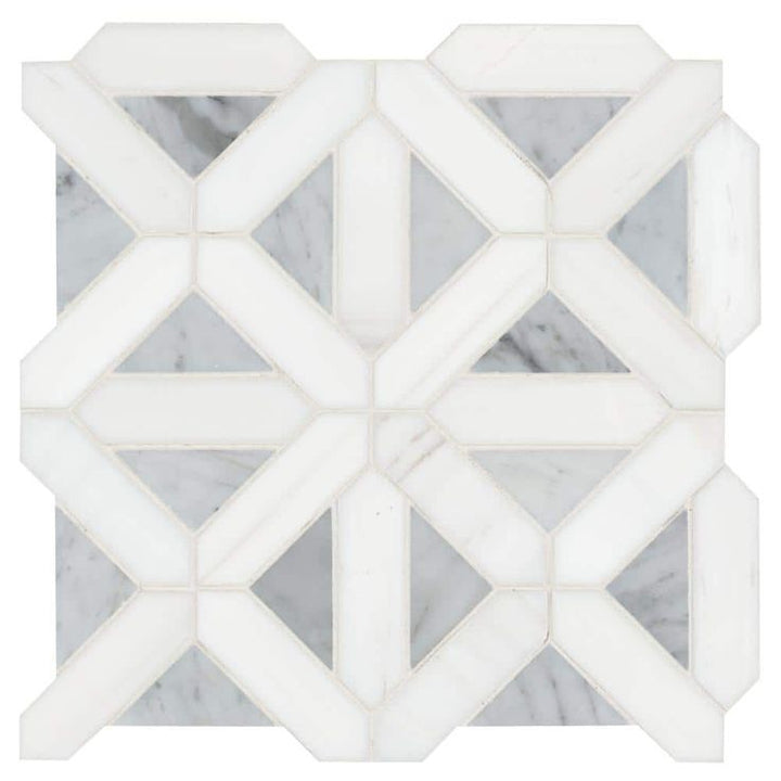 MSI Geometrica 12 in. x 12 in. x 10mm Bianco Dolomite Polished Marble Mesh-Mounted Mosaic Tile (10 sq. ft. / case)