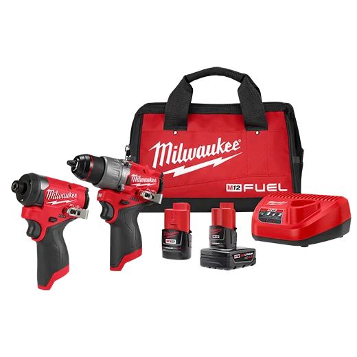Milwaukee M12 FUEL 12-Volt Li-Ion Brushless Cordless Hammer Drill & Impact Driver Combo Kit (2-Tool) with LED Flood Light