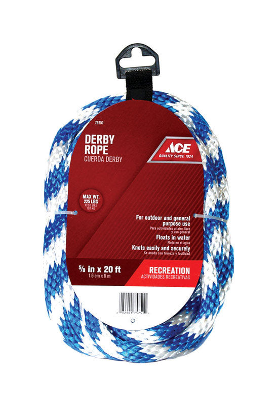 Ace 5/8 in. Diameter x 20 ft Blue/White Solid Braided Poly Derby Rope