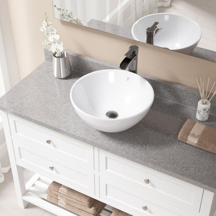 MR Direct Porcelain Vessel Sink in White with 731 Faucet and Pop-Up Drain in Antique Bronze